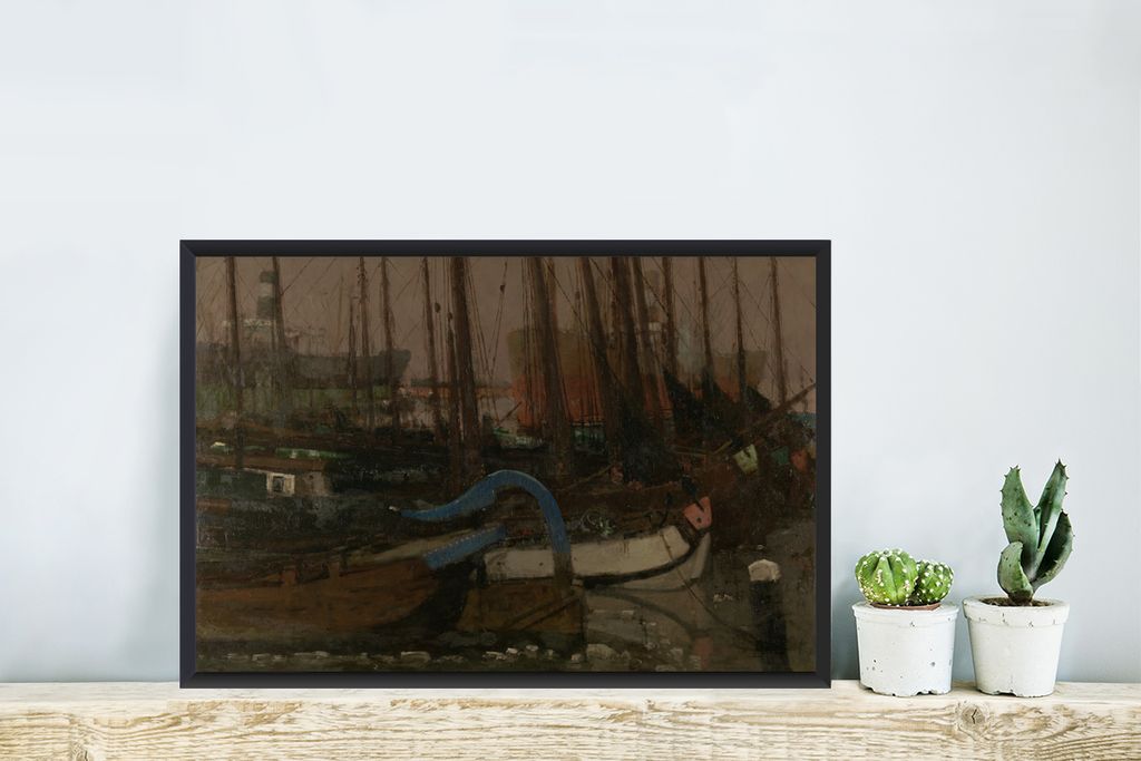 MuchoWow MuchoWow Gerahmtes Poster Schiffe im Eis - Gemälde von George Hendrik Breitner 60x40 cm - Poster mit zchwarzem Bilderrahmen - Printin...