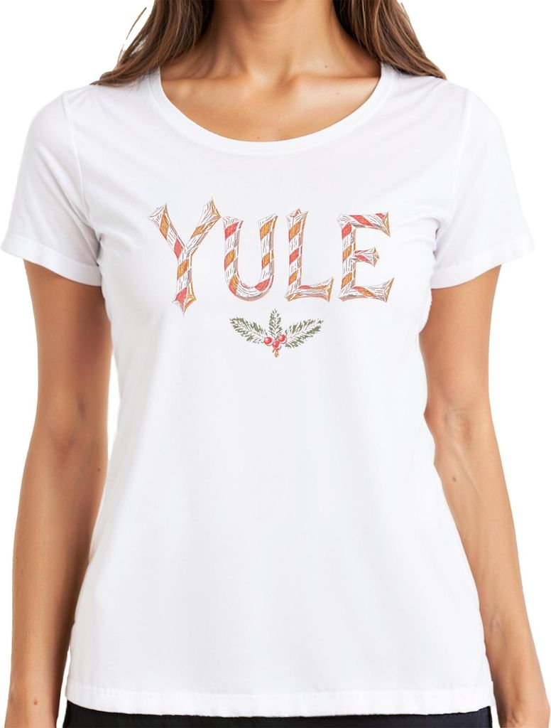 YULE Weihnachten Zuckerstange Stechpalme Vintage Geschenk Damen T-Shirt, Weiß, XL