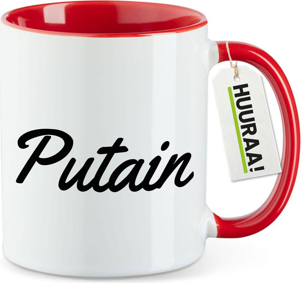 Huuraa Kaffeetasse Putain französisch Schriftzug 330ml Rot Keramik Kaffeebecher Geschenkidee