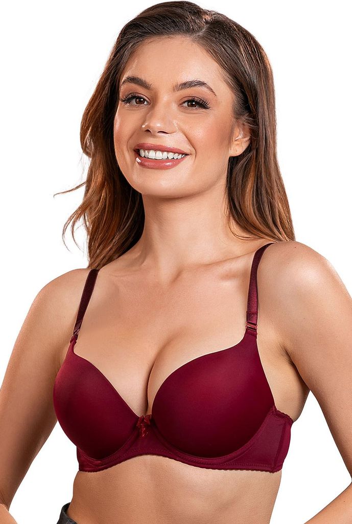 Vivisence 1041 damen push-up bh schalen, musterlos, weinrot, 70f