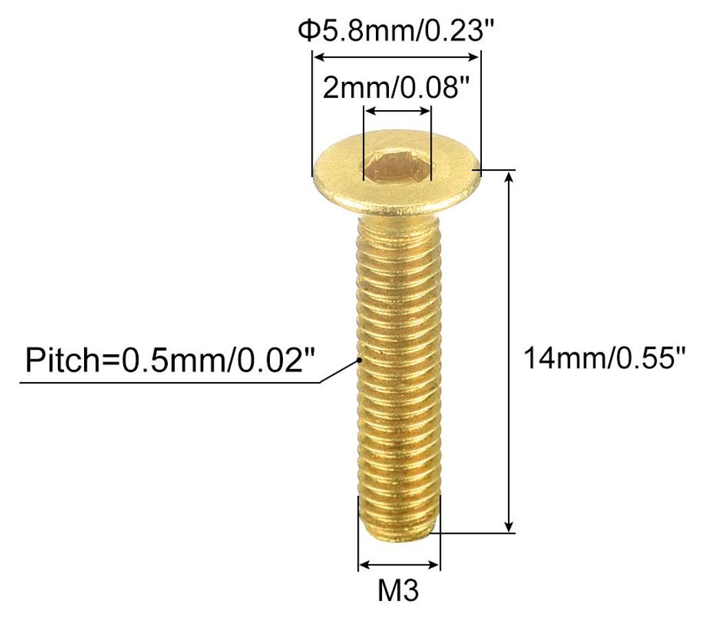 20 Stš¹ck Senkkopf-Innensechskantschrauben, M3-0,5 x 14mm Messing Senkkopfschrauben Innensechskant-Antrieb Befestigungsschrauben