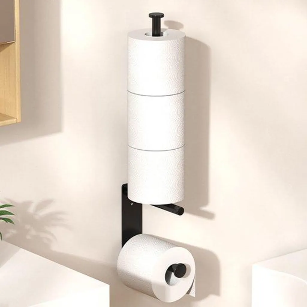 Porte-papier hygiénique noir mat sans perçage pour salle de bains chic