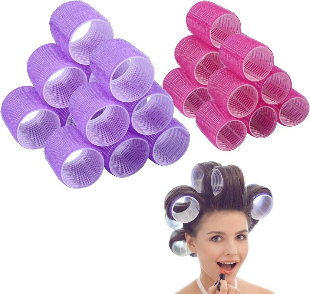 Lockenwickler-Sets in Jumbo-Größe, selbsthaftender Lockenwickler für den Friseursalon, 2 Größen, 24 Packungen (12 x JUMBO + 12 x Large)