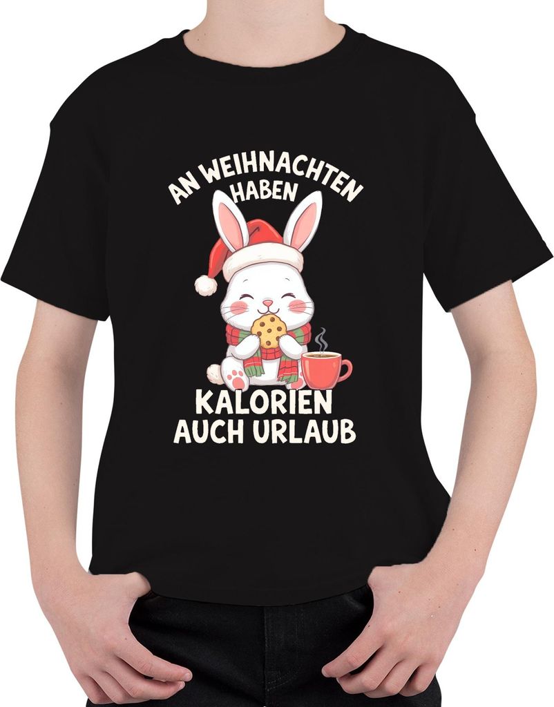 Weihnachten Kalorien Urlaub Hase Keks niedlich Geschenk Uni Kinder T-Shirt, Schwarz, 116