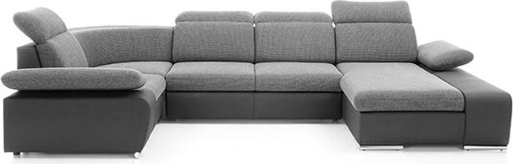 Wohnlandschaft Eckcouch U-Form Bettkasten Schlaffunktion schwarz schwarzgrau Recamiere rechts