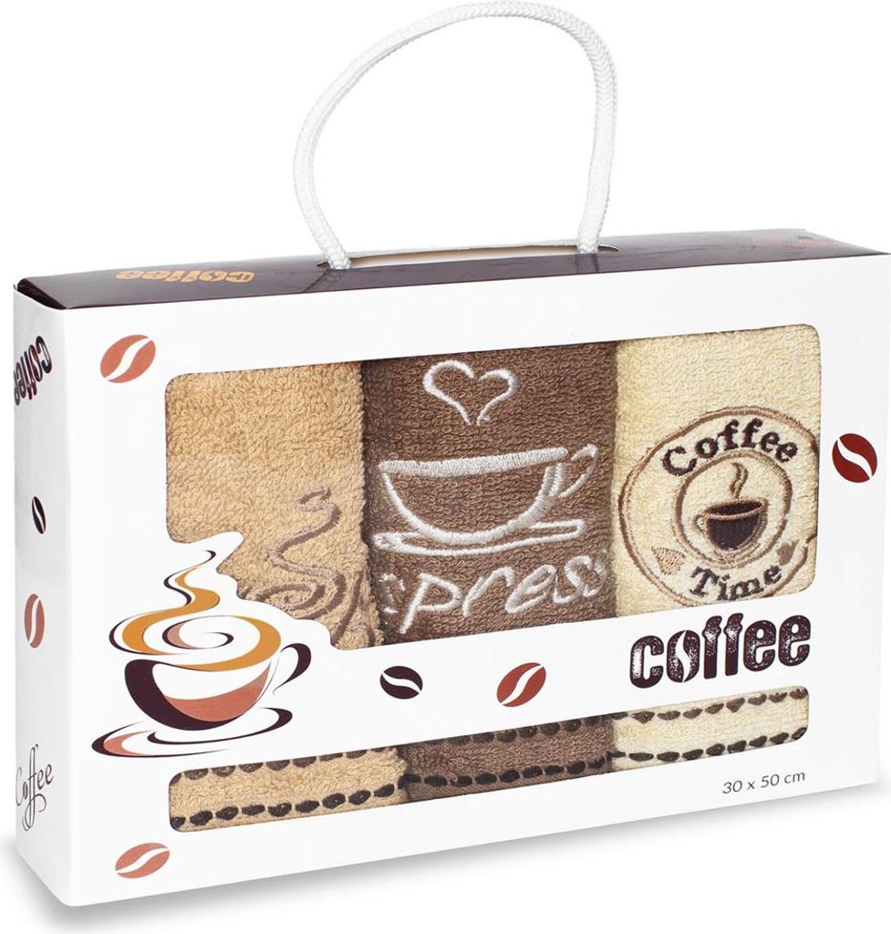 Handtuchset 3 Stück 30x50 cm Stickerei Küchentuch Coffee Produktbild 