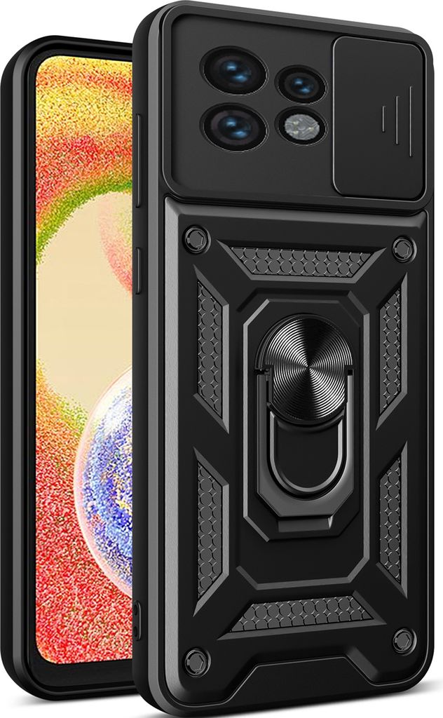 Hülle für Motorola Edge 40 Pro mit Ring Ständer Halter Dia Kameraschutz TPU PC Hybrid Handyhülle Schwarz