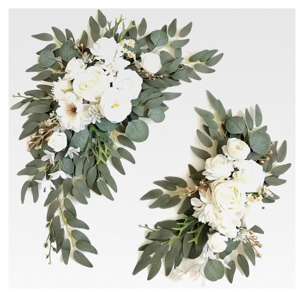 2 Stück Künstliche Blumen für Hochzeitsbögen, Blumen-Girlande Set, Seide, Pfingstrose, Hochzeit, Willkommensschild (weiß, 2 Stück)