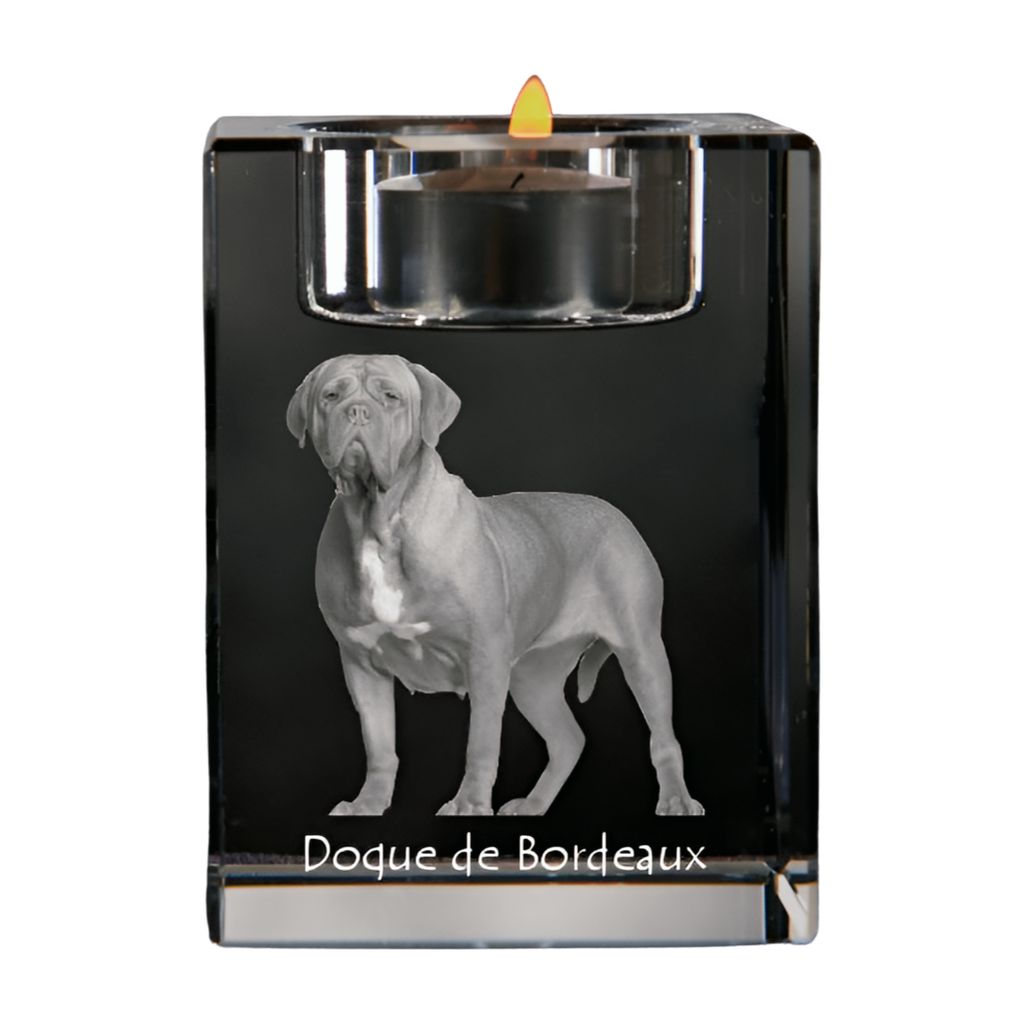 Bordeauxdogge, Dogue de Bordeaux - Kerzenhalter mit Hundefoto, Teelichthalter aus Kristall, personalisiertes Geschenk der Marke Art-Dog