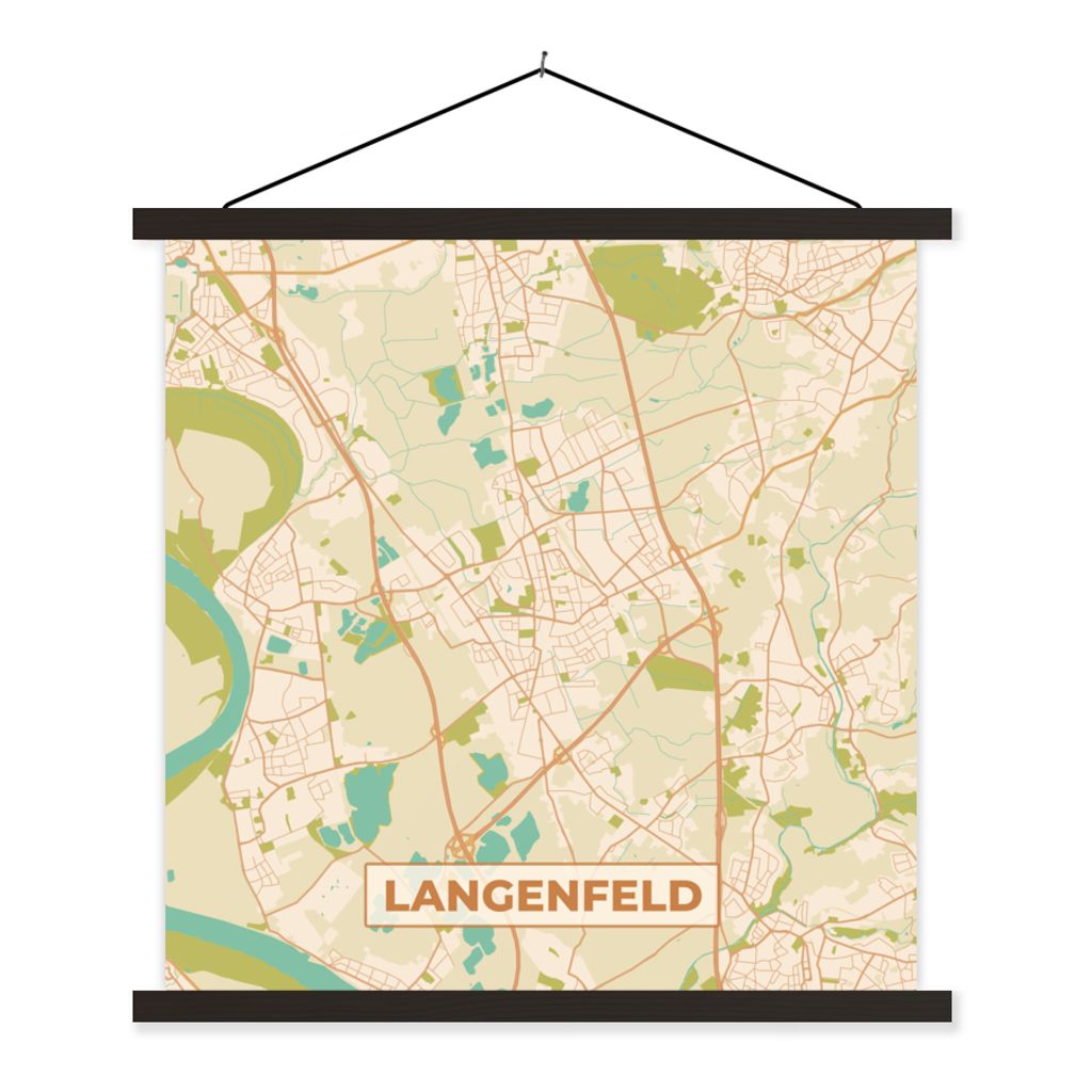 MuchoWow Textilposter Langenfeld - Karte - Vintage - Stadtplan 40x40 cm mit schwarzem Rahmen - Fotos