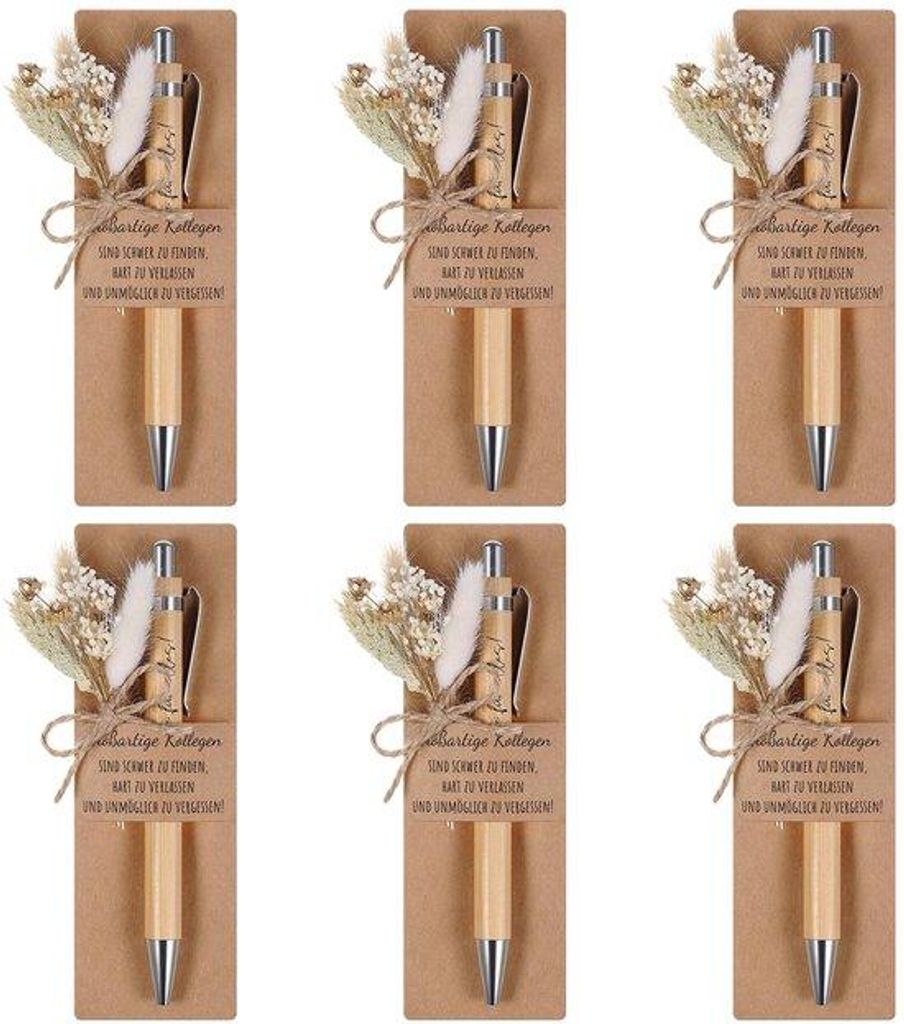 Geschenkset für Kollegen - Inklusive Holzstift und getrocknete Blumen - 6 Sets