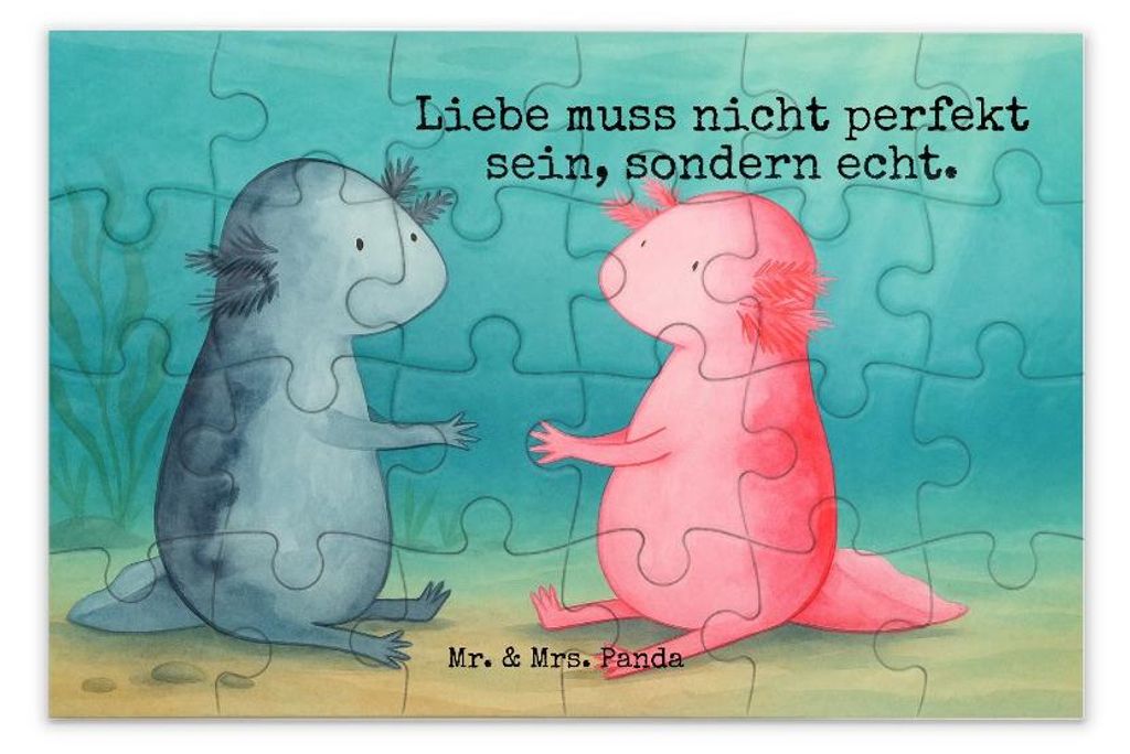 Mr. & Mrs. Panda Puzzle Axolotl Liebe Design 24 Teile - Weiß - Geschenk, Valentinstag, 300, 2000, Lurch, Jahrestag, 500, 1500, 1000