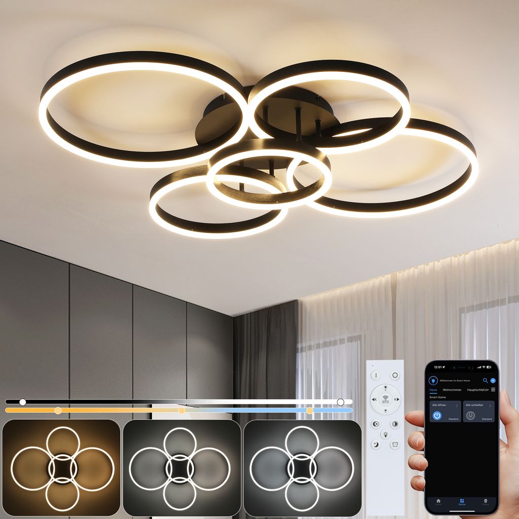 ZMH Plafoniera LED 78W Dimmerabile con Telecomando 5 Anelli Immagine del prodotto 