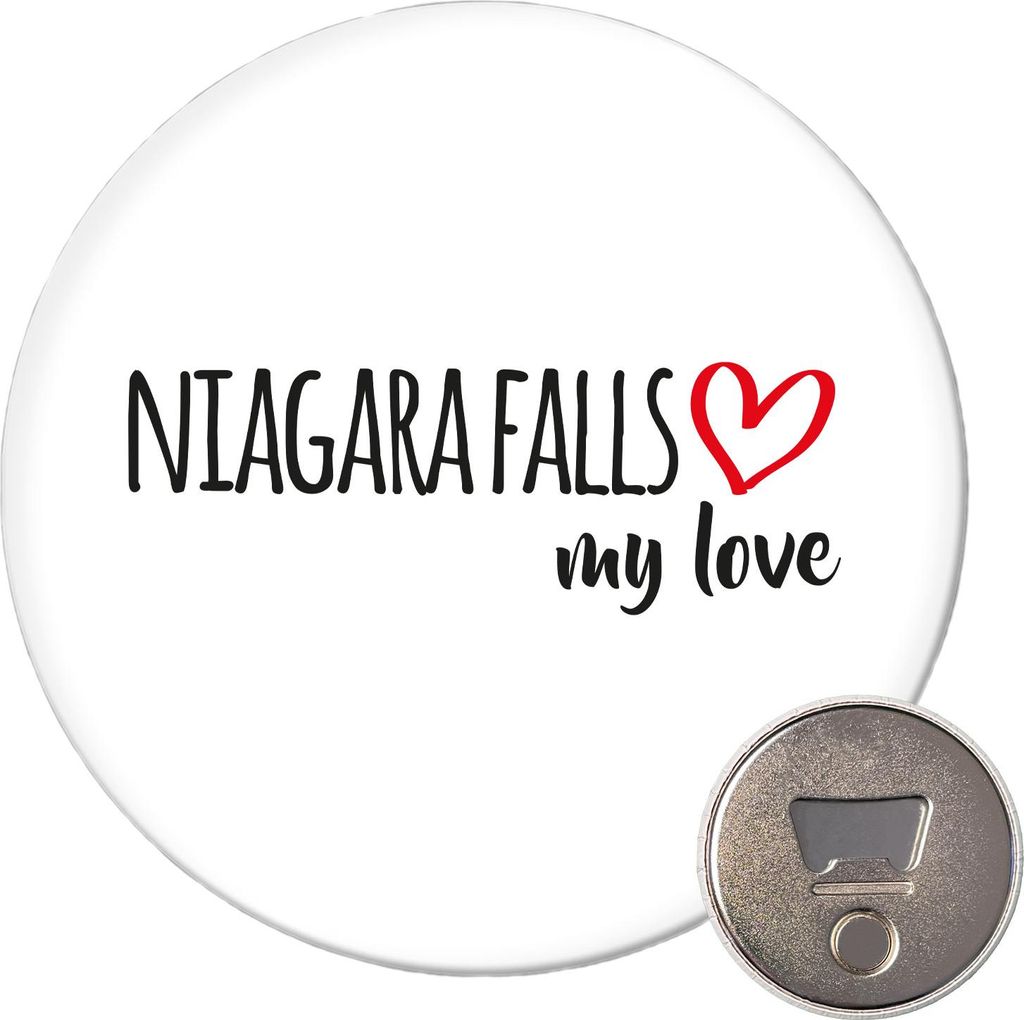 Huuraa Magnet Niagara Falls my love 59mm Kühlschrankmagnet rund Flaschenöffner Geschenkidee