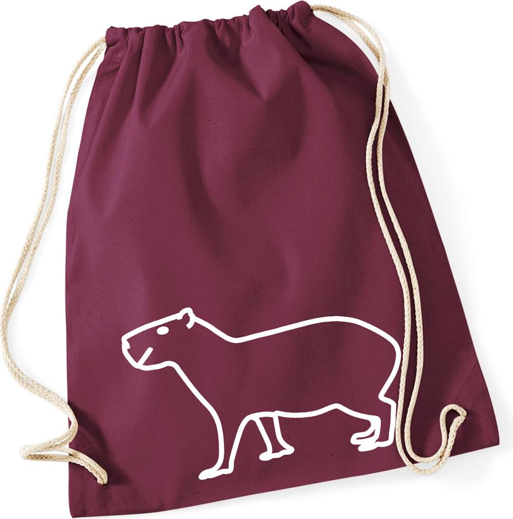 Huuraa Turnbeutel Capybara Silhouette 12 Liter Burgundy Baumwolle Rucksack Geschenkidee
