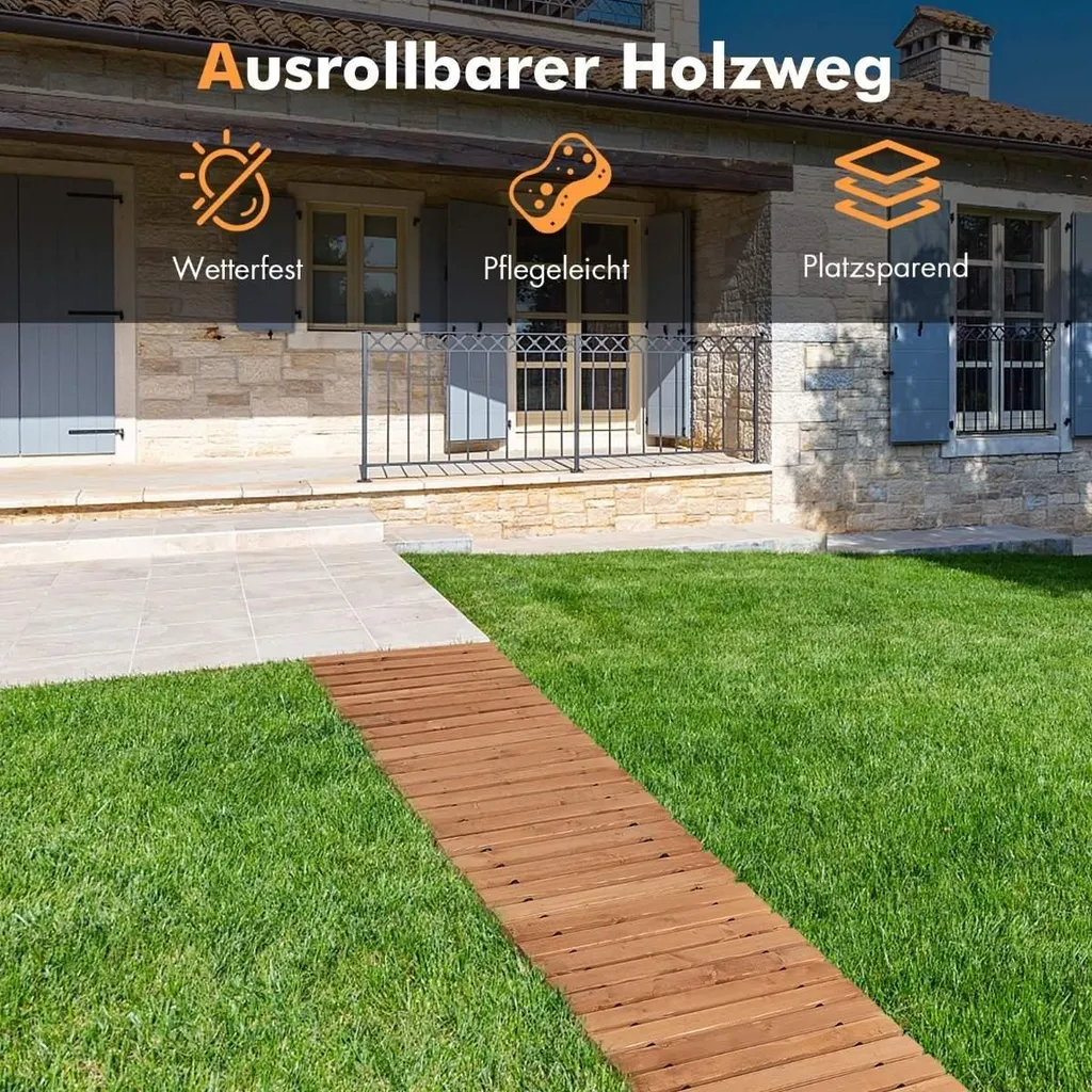 Sentier de jardin bois enroulable pour potager et pelouse - 2,45 m