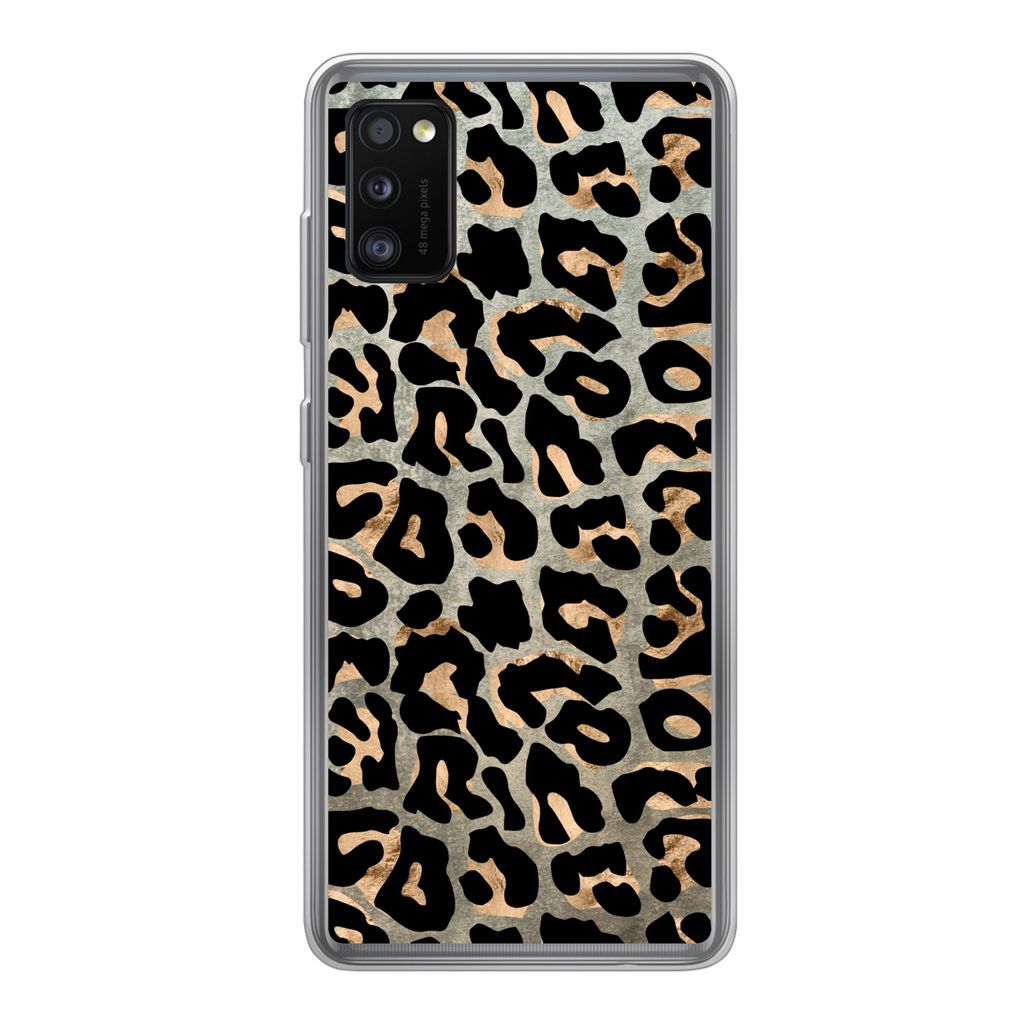 MuchoWow Handyhülle Schutzhülle Hülle für Samsung Galaxy A41 Tiermuster - Panther - Braun Silikon Softcase Handy Hülle - Mobiltelefon