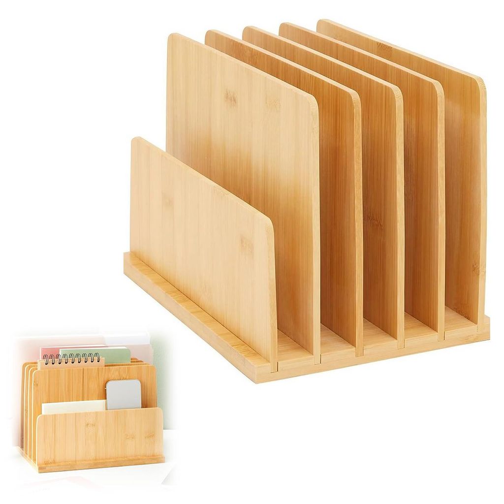Schreibtisch Holz-Organizer mit 5 Fächern – Brief- & Dokumentenhalter aus Bambus für Büro & Zuhause, Naturfarbe