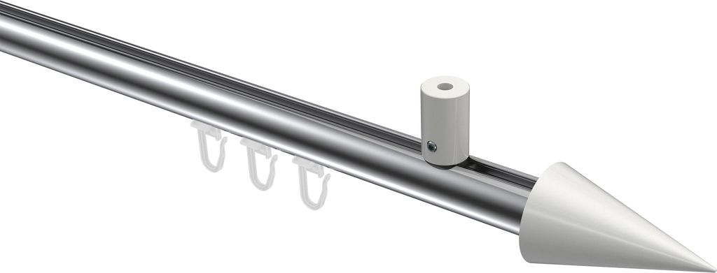 Interdeco Innenlaufstange / Gardinenstange mit Innenlauf Chrom / Weiß, Typ Sonius Savio (Kegel) Deckenmontage, 20 mm Ø 1-läufig, 100 cm