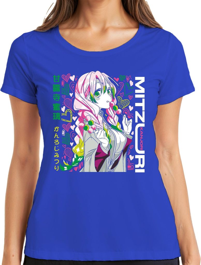 Mitsuri Kanroji Demon Slayer Anime kawaii Herz Pastell Geschenk Damen T-Shirt, Blau, S