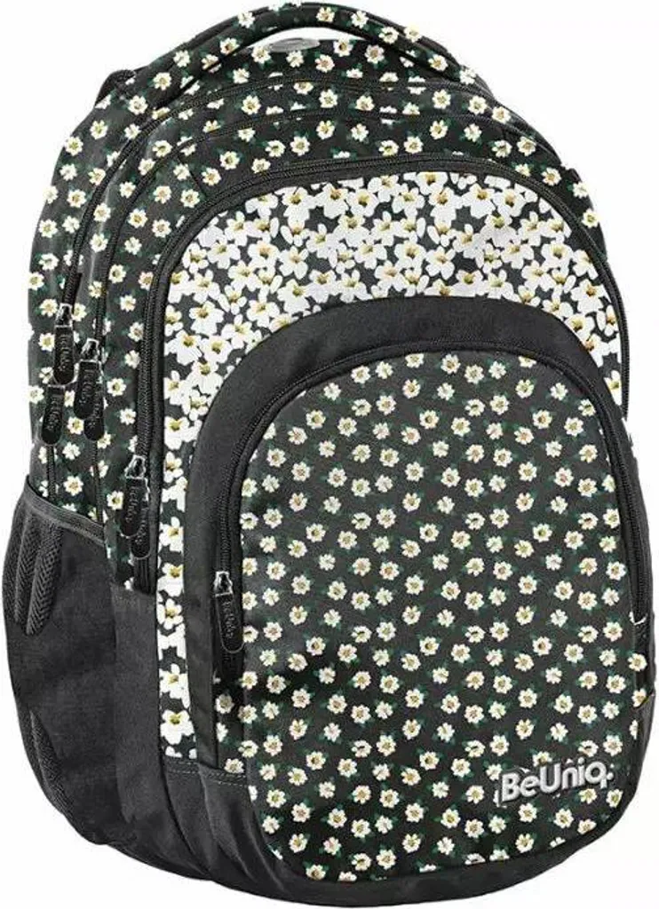 Sac à dos collège et lycée pour fille avec kit complet 3in1 fleurs noir