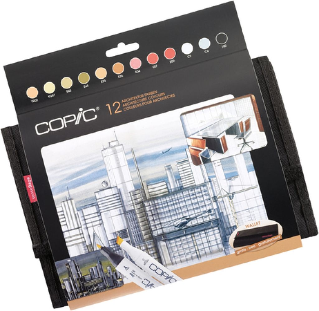 Copic Classic Set Grafikmarker im Wallet - Architektur-farben - Nachfüllbar mit Copic Ink - 12Stk