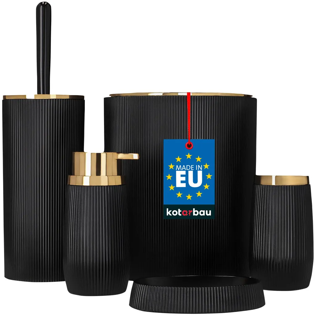 Accessoires de bain KOTARBAU 5 pièces en noir mat et finitions dorées