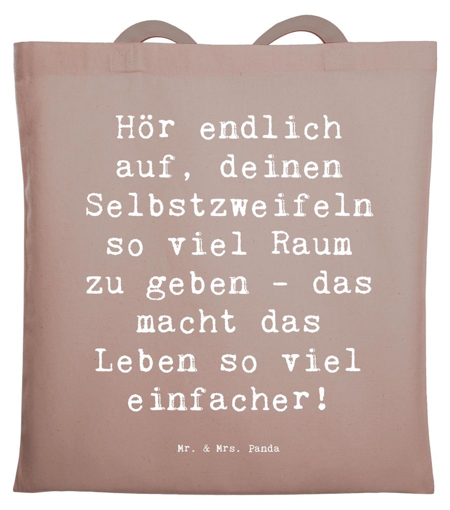 Mr. & Mrs. Panda Beutel Spruch Zweifel an sich selbst - Braun Pastell - Geschenk, Shopping Tasche, Unsicherheit, Motivation, individuell, Jutebeute...