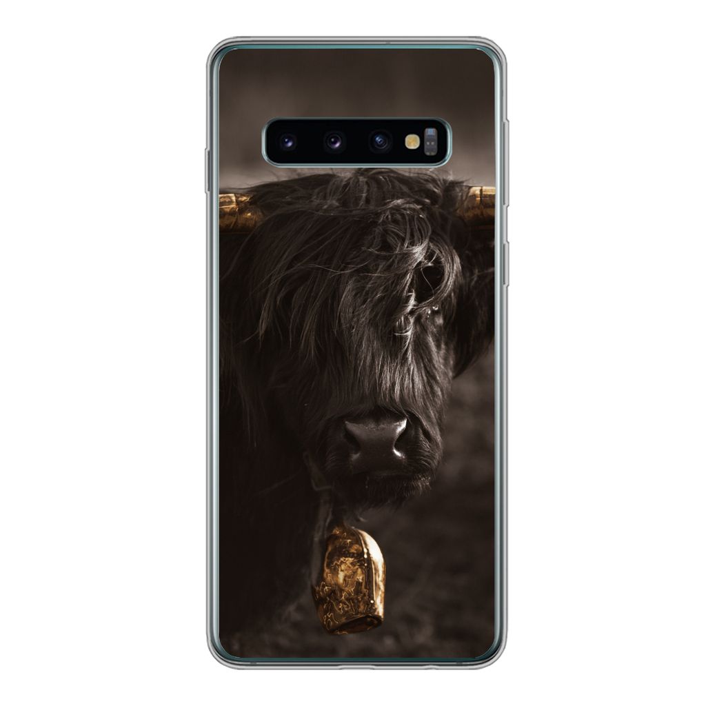 MuchoWow Handyhülle Schutzhülle Hülle für Samsung Galaxy S10 Schottischer Highlander - Fell - Schwarz Silikon Softcase Handy Hülle - Handyta...