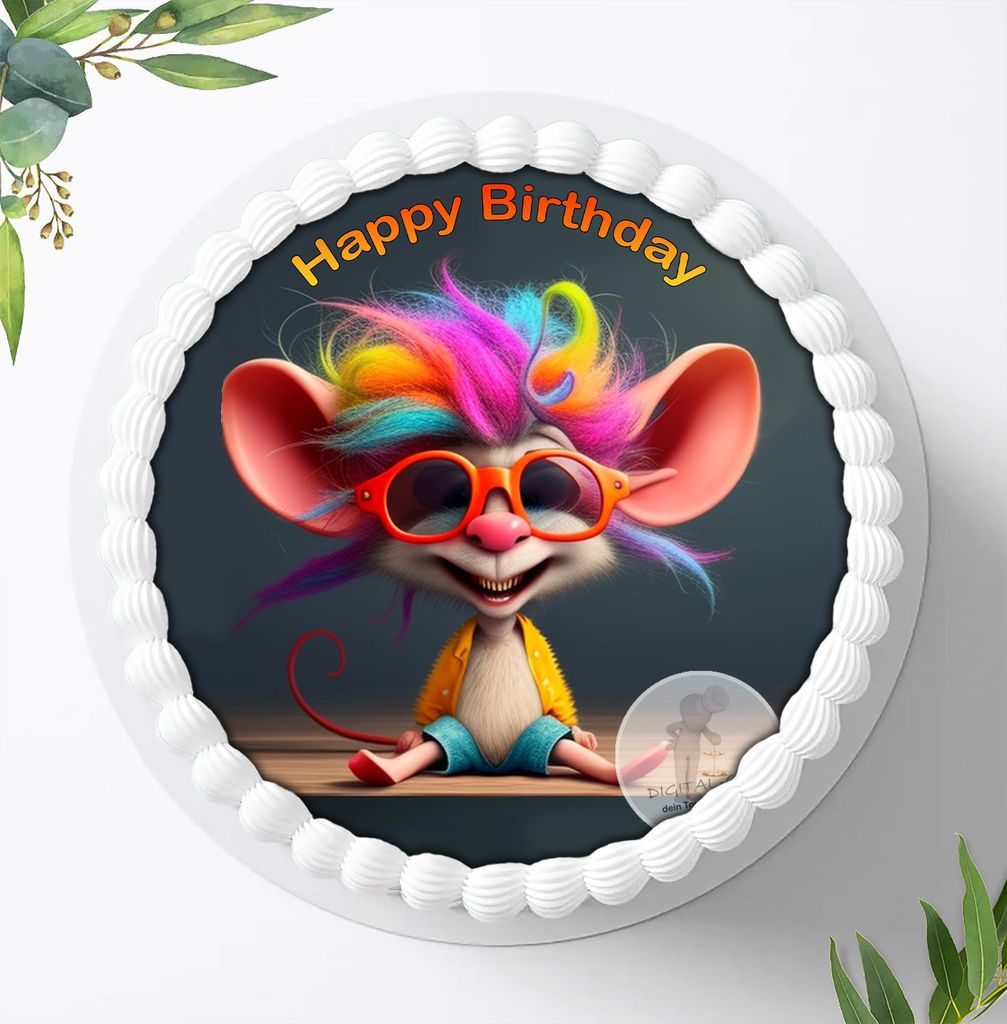 Für die Geburtstags Torte ein Tortenaufleger, Zuckerbild mit dem Motiv: Maus die Maus, Essbares Foto für Torten, Fondant, Ø 20cm, 1758z