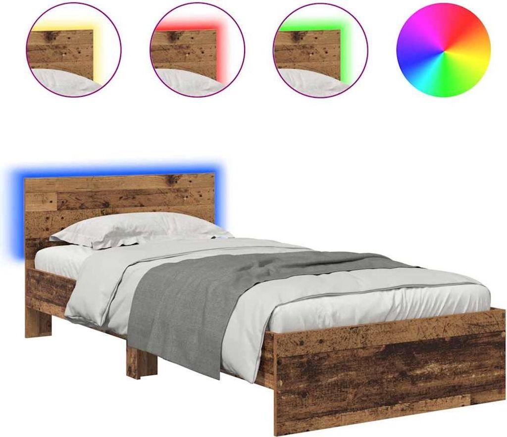 Bettrahmen mit Kopfteil Altholz 90 x 190 cm Holzwerkstoff