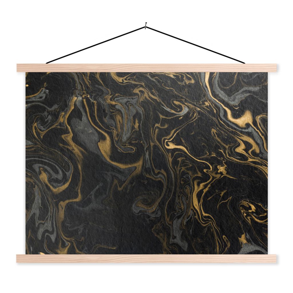 MuchoWow Textilposter Marmor - Textur - Grau - Gold - Marmoroptik - Luxus 120x90 cm mit holzfarbenen Rahmen - Magnetisch
