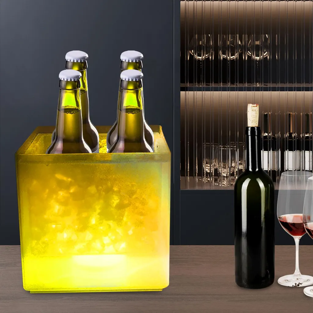 Vasque à Champagne LED Multicolore 3,5L - Seau à Glaçons Design Carré - 3