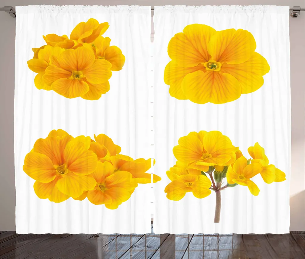 Rideau de Salon Jaune et Blanc pour Grandes Fenêtres 280x225 cm Rustique