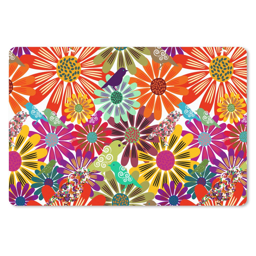MuchoWow Schreibtischunterlage Regenbogen - Blumen - Muster - Hippie 60x40 cm - XXL Mauspad - Großes Mauspad