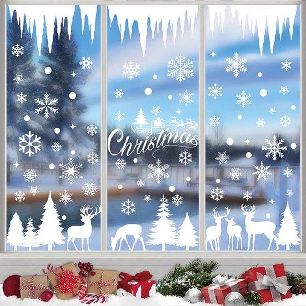 Weihnachtsfensterfolien, doppelseitige PVC-Sticker, schneebedeckte Eisblumen, 20x30cm, 9 Blätter