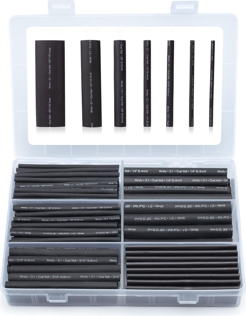 Wirefy Polymer Schrumpfschlauch Set (180 Stk) - Schrumpfschlauch mit Kleber wasserdicht - 3:1 Schrumpfschläuche - Heat Shrink Tube - Doppelwandig -