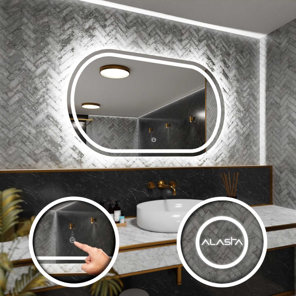 Badspiegel mit LED Beleuchtung und Touch-Schalter - Palermo - 170 cm, 50 cm