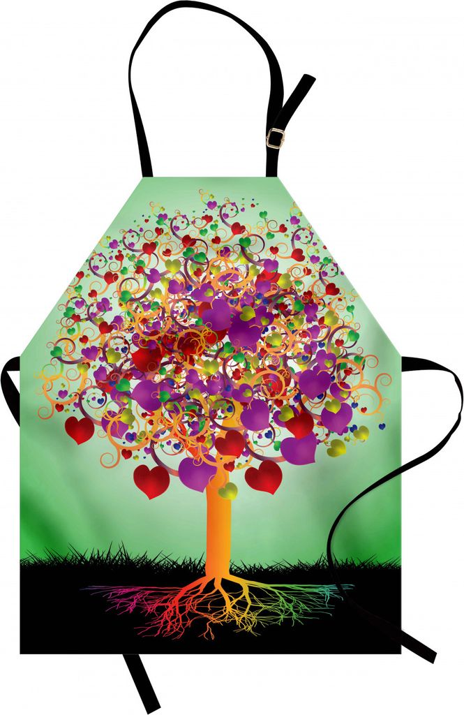 ABAKUHAUS Baum des Lebens Kochschürze, Bunter magischer Liebes-Baum blühte Herz und runde Blätter und Wurzel-Leben-Thema, Farbfest Höhenverstel...