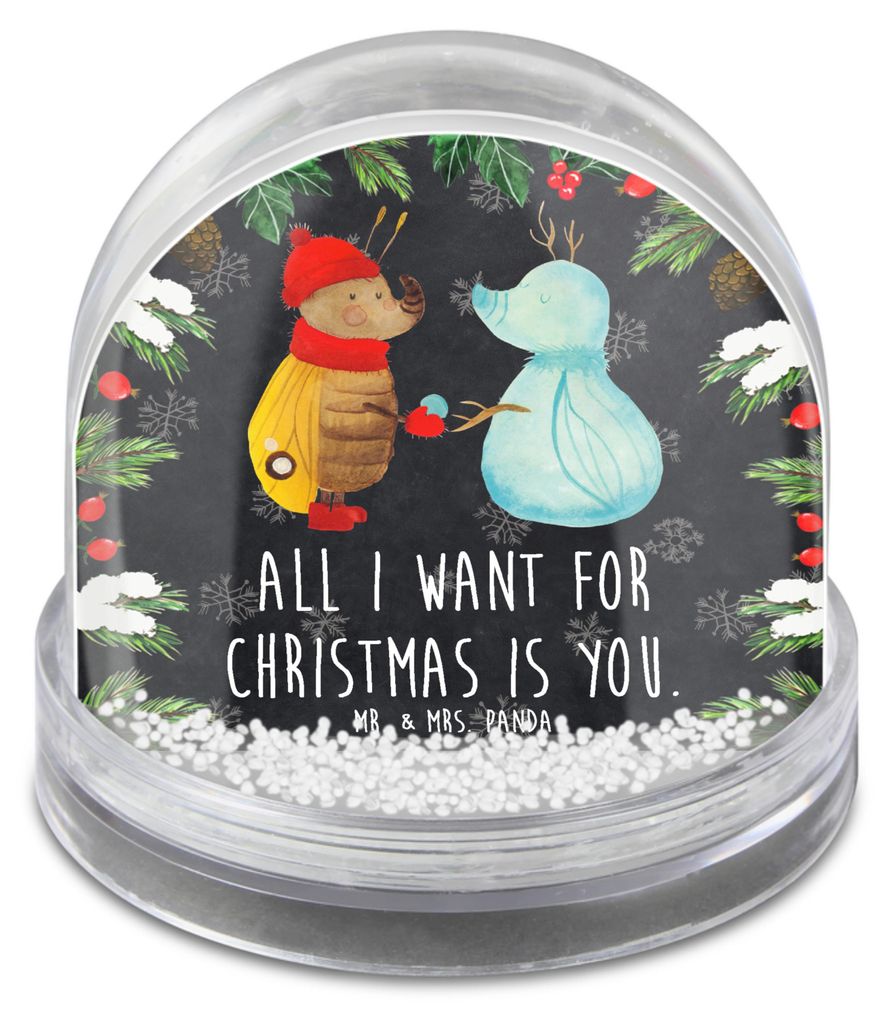 Mr. & Mrs. Panda Schneekugel Weihnachten Nachtfalter Schneemann - Kreidetafel - Geschenk, Weihnachtsgruß, Schnee, wasserkugel, kugel, Winter, Wint...
