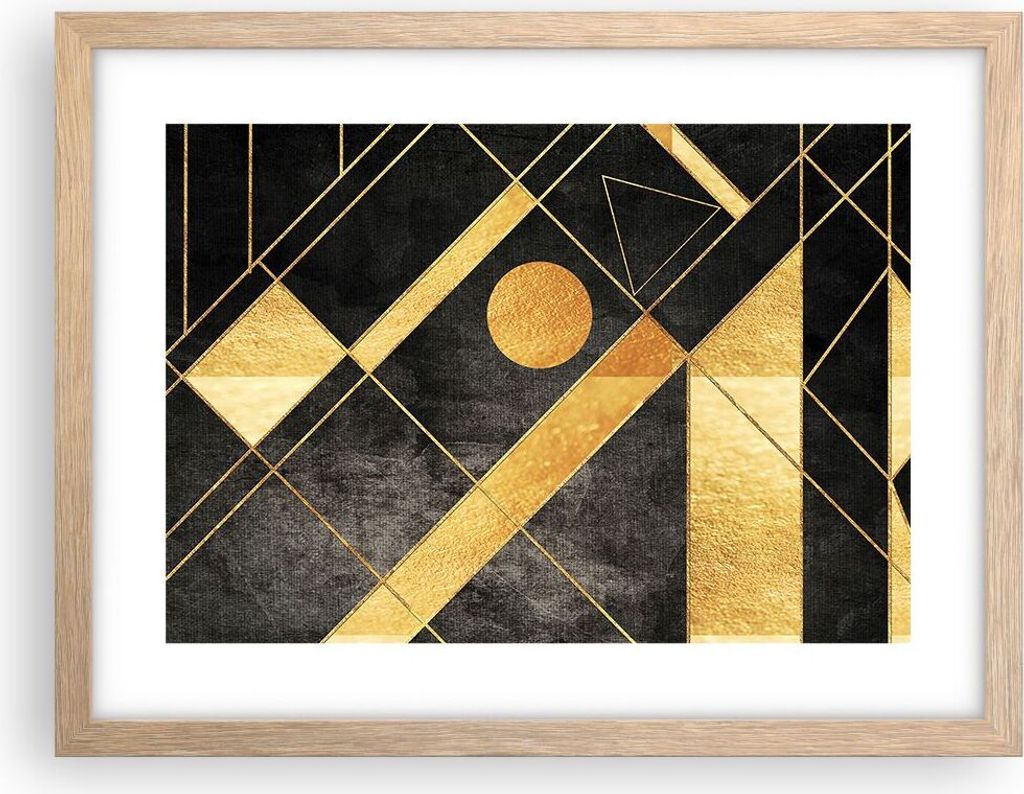 Gerahmtes Poster - Rahmen in heller Eiche - Golden Schwarz Produktbild 