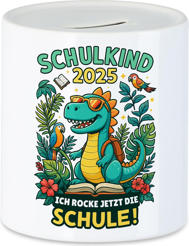 Schulkind 2025 Dino Spardose Ich rocke jetzt die Schule Einschulung Geschenk Erstklässler Kinder cooles Motiv