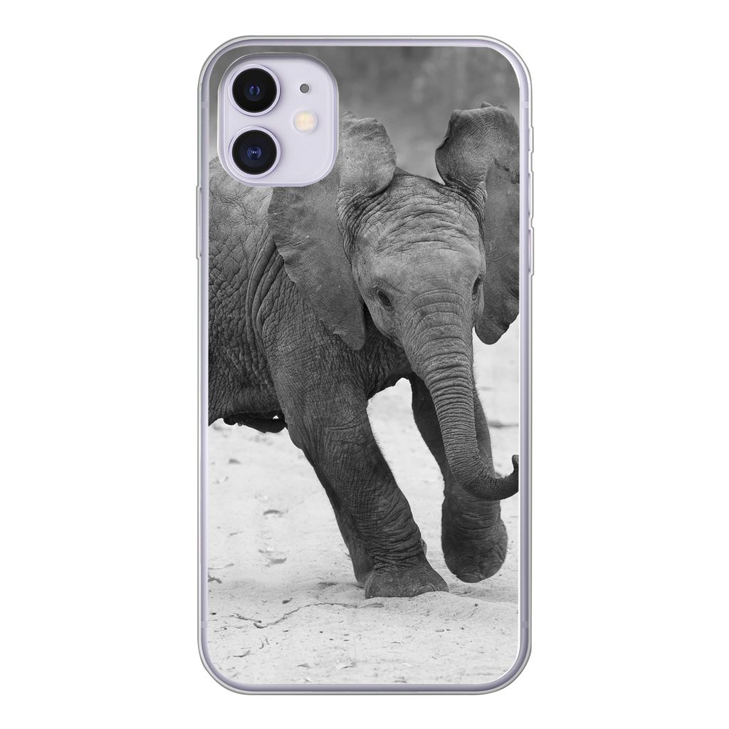 MuchoWow Handyhülle Schutzhülle Hülle für iPhone 11 Elefant - Baby - Tiere - Kröte - Schwarz und weiß Silikon Softcase Handy Hülle - Handy...