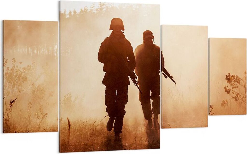 Bild auf Leinwand - Leinwandbild - Soldat Gewehr - 160x90cm - Wand Bild - Wanddeko - Wandbilder - Leinwanddruck - Bilder - Kunstdruck - Wanddekorat...