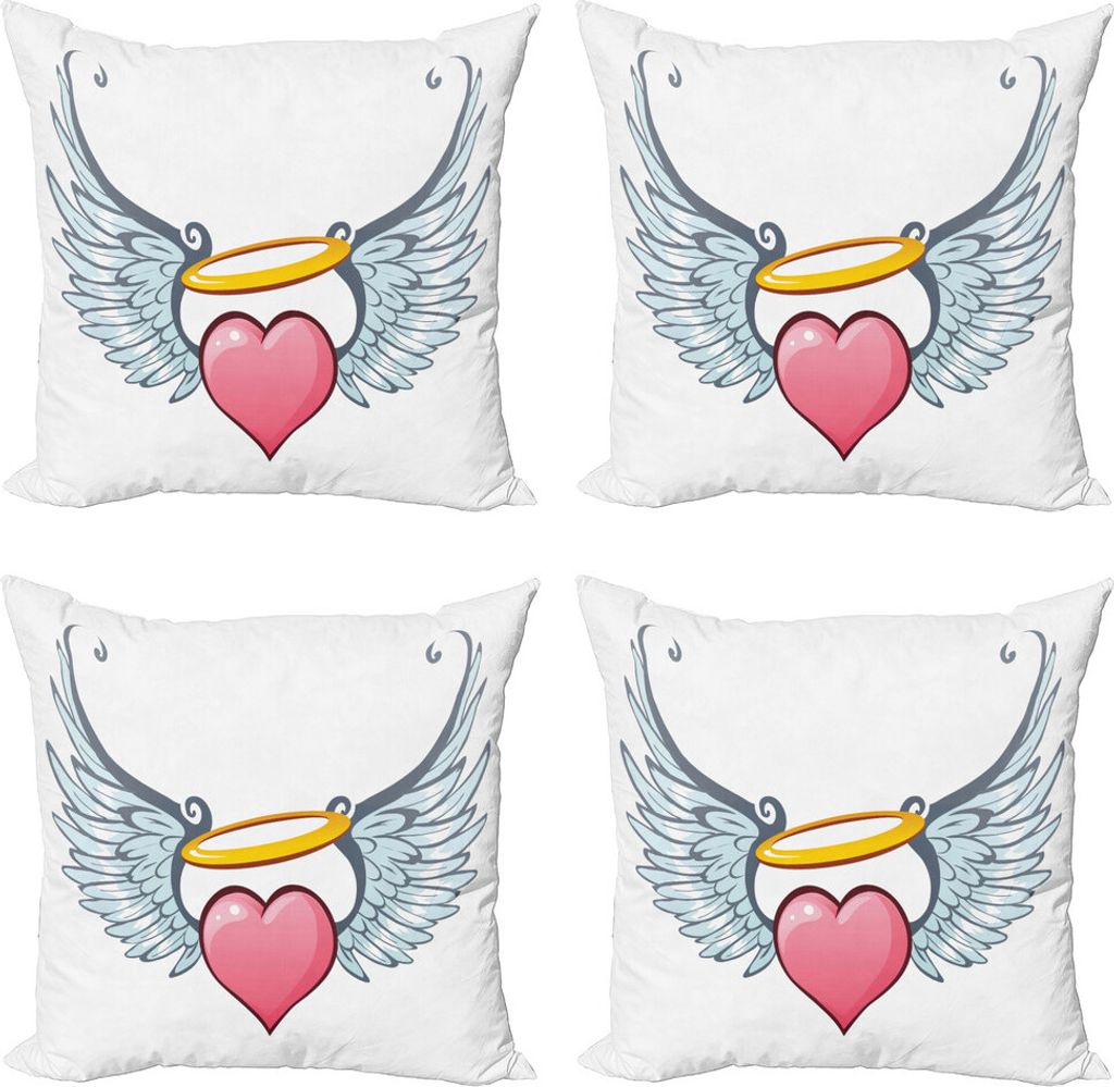 ABAKUHAUS Heiligenschein Kissenbezug Set (4 Stück), Valentinstag Winged Herz, Moderner Doppelseitiger Digitaldruck, 50 cm x 50 cm, Erde Gelb Baby ...