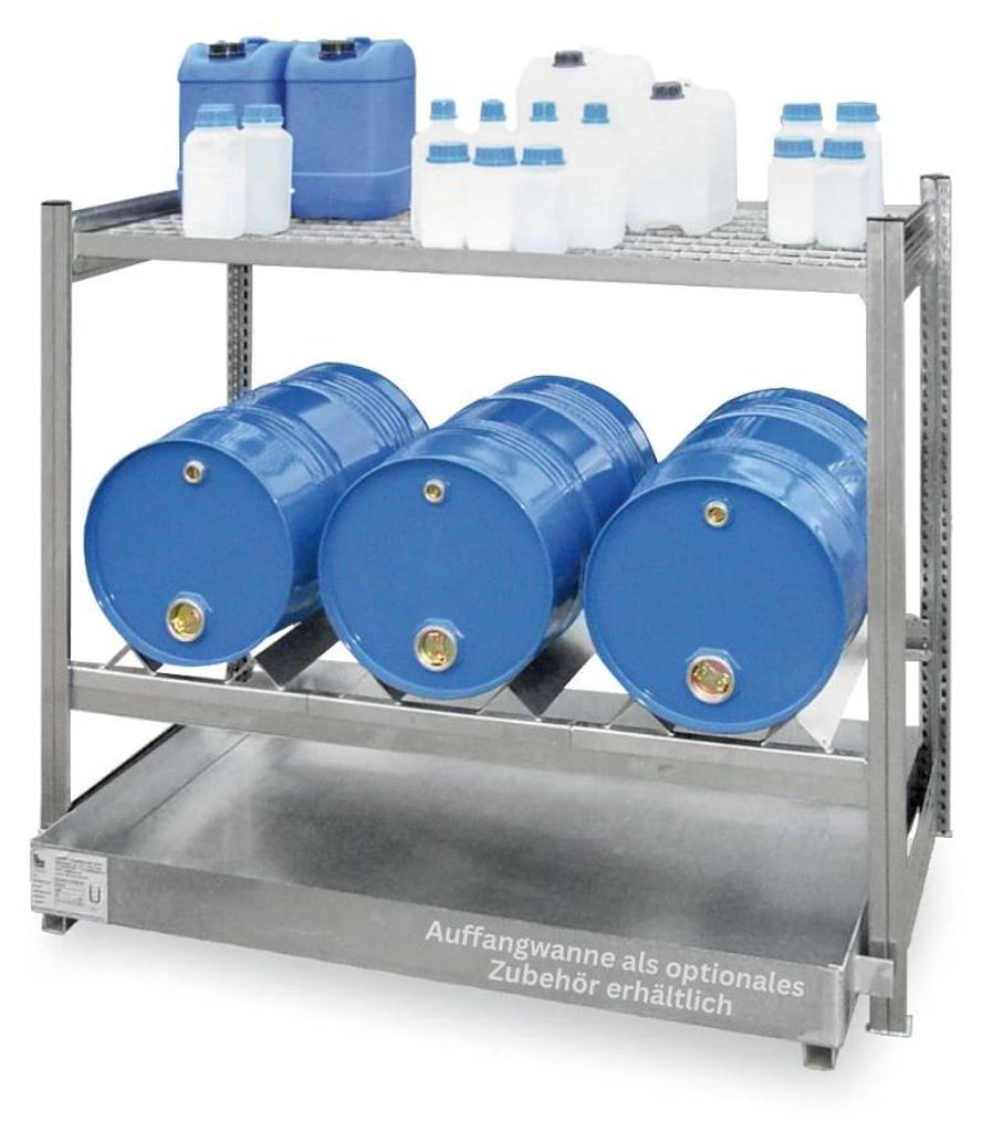 Fassregal MAGNUS Germany für 6x 60-Liter Fässer | Grundregal | HxBxT 115x130x60cm | 2 Ebenen für Fässer | Ohne Auffangwanne | Verzinkt