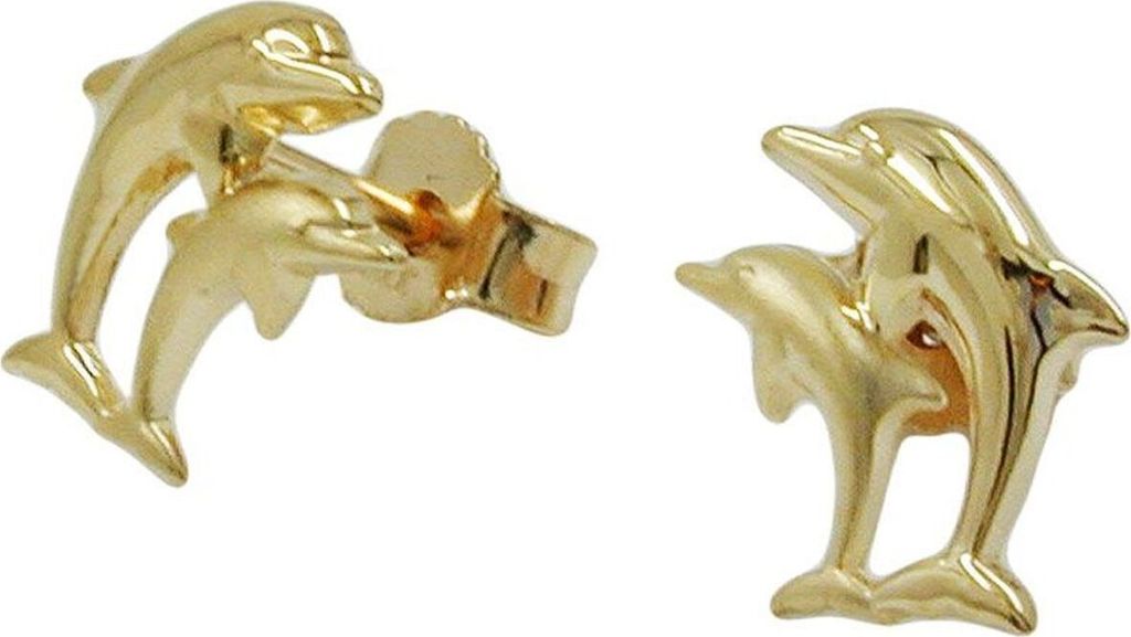 Ohrstecker Ohrring 10x7mm Delfin-Pärchen matt-glänzend 9Kt Produktbild 