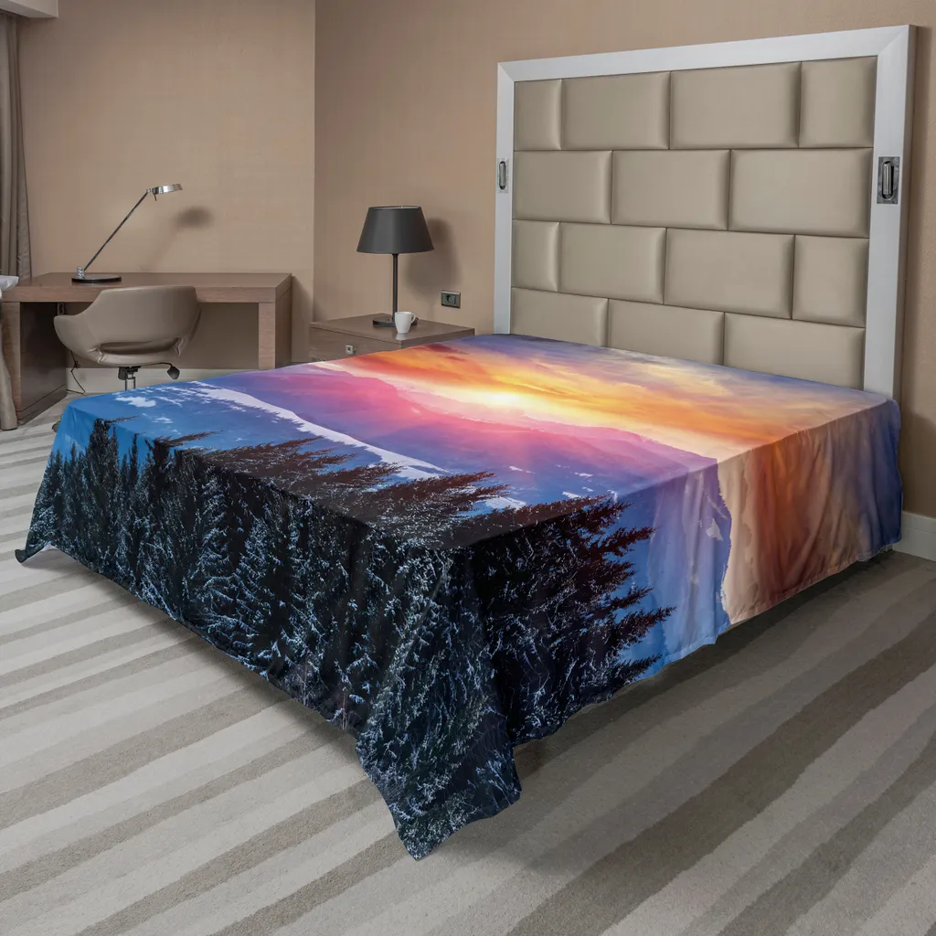 Drap de Lit Doux Motif Ciel Brumeux et Crépuscule Magique Orange