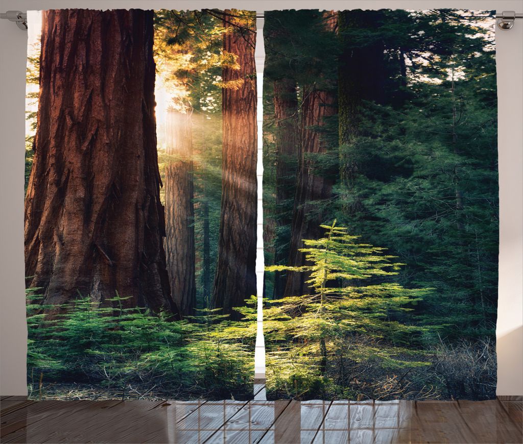 ABAKUHAUS Natur Rustikaler Vorhang, Nevada Morning Sun, Wohnzimmer Universalband Gardinen mit Schlaufen und Haken, 280 x 245 cm, Grün Braun