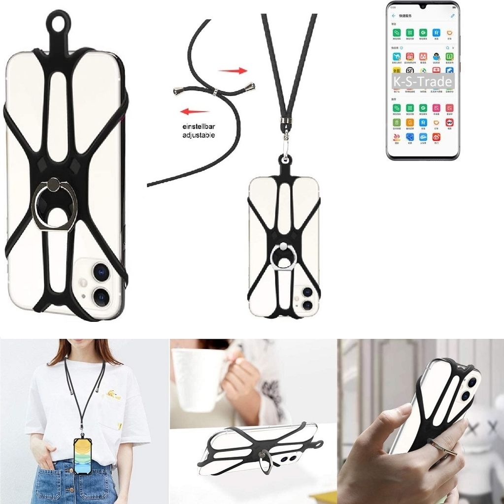 K-S-Trade 3in1 Handykette Handyband Handykordel Halsband Smartphone-Ring Handy-Ring kompatibel mit ZTE Axon 10s Pro 5G Fingerhalterung Handyring